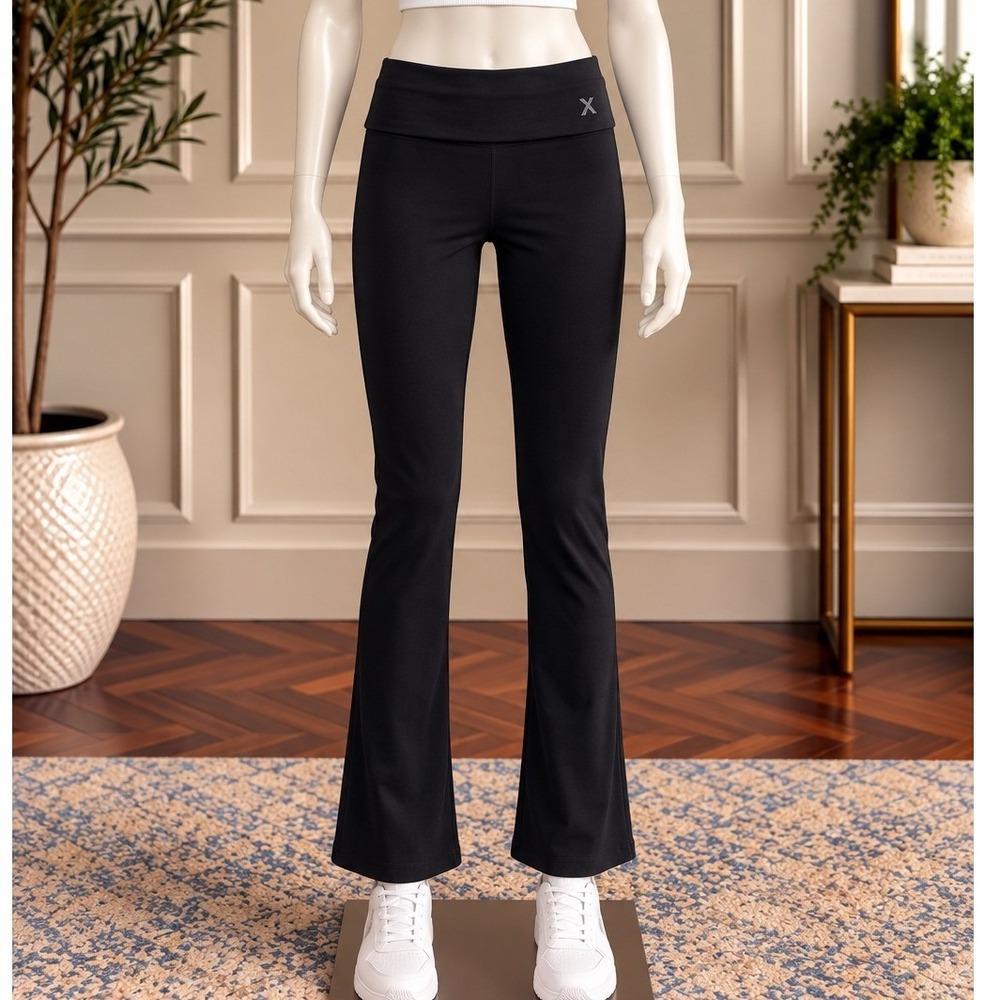 Savage X Fenty Womens Leggings Foldover Waist Back Slits Black Medium
